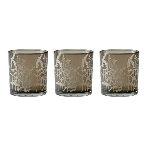 Melrose International Wildflower Glass Candle Holder, Set of 3, Grey - 90369DS