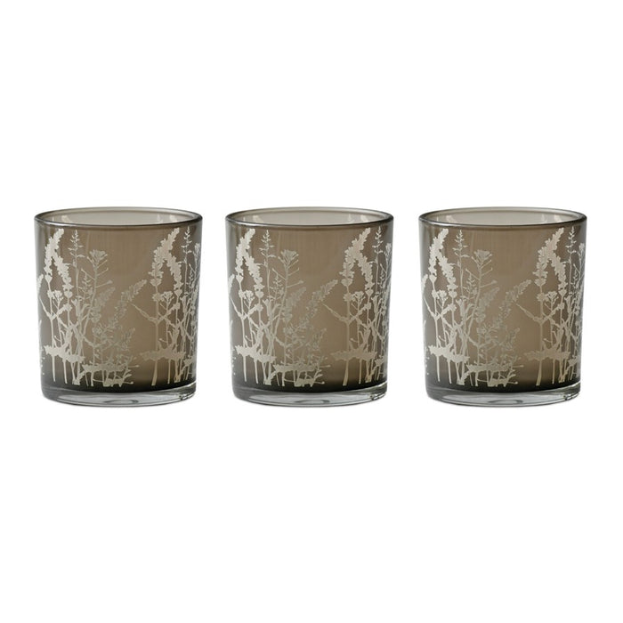 Melrose International Wildflower Glass Candle Holder, Set of 3, Grey - 90369DS