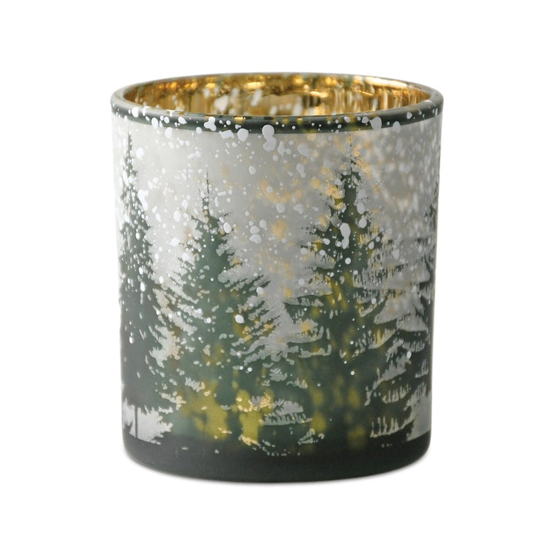 Melrose Frosted Pine Mercury Glass Candle Holder, Set of 3, Green/Grey
