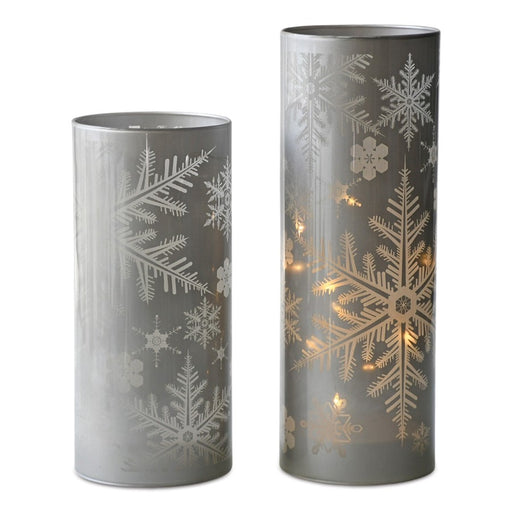 Melrose Frosted Snowflake Glass Candle Holder, Set of 2, Grey - 90388DS