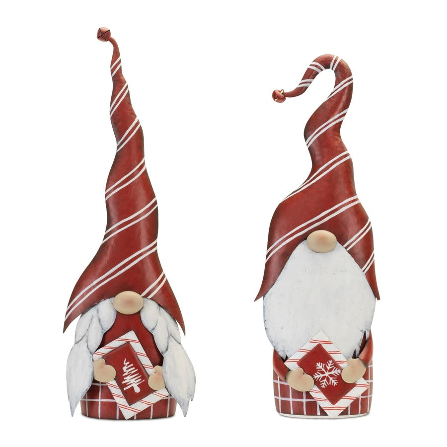 Melrose International Metal Holiday Gnome Couple, Set of 2, Red/White - 90397DS
