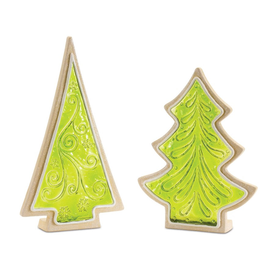 Melrose International Frosted Cookie Pine Tree, Set of 2, Green - 90398DS