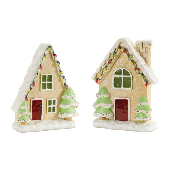 Melrose International Frosted Gingerbread House, Set of 2, Green/Beige - 90399DS