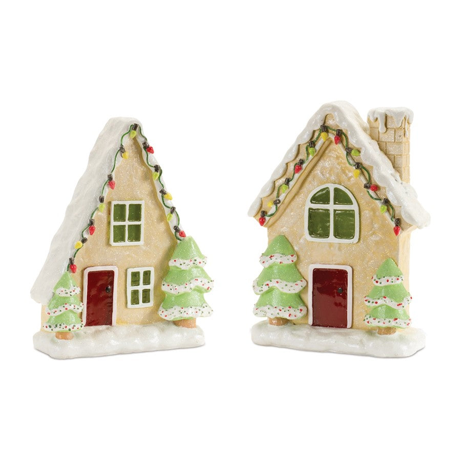 Melrose International Frosted Gingerbread House, Set of 2, Green/Beige - 90399DS