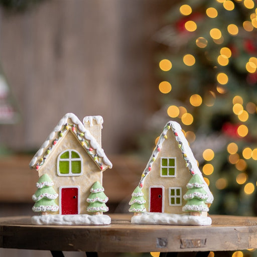 Melrose International Frosted Gingerbread House, Set of 2, Green/Beige