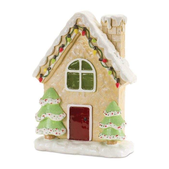 Melrose International Frosted Gingerbread House, Set of 2, Green/Beige