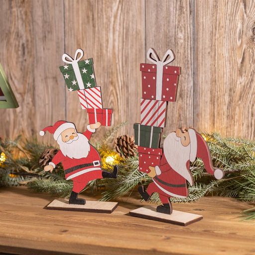 Melrose Wood Santa/Presents Display, Set of 2, Red/White/Green