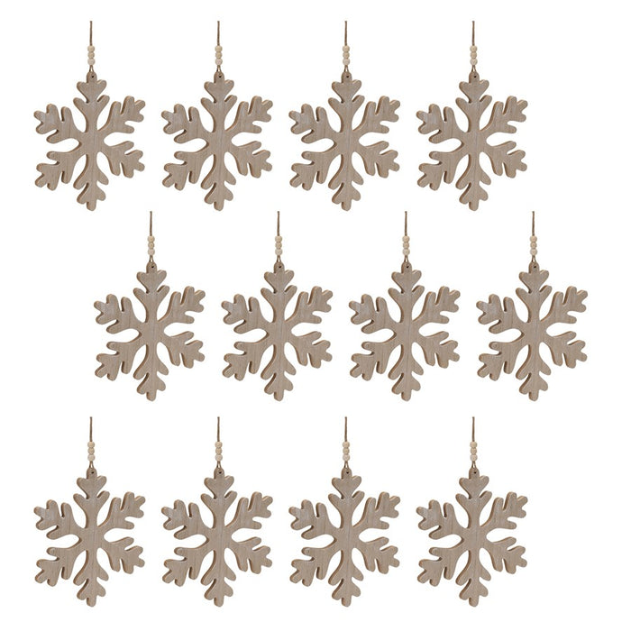 Melrose Traditional Wood Snowflake Ornament, Set of 12, Brown