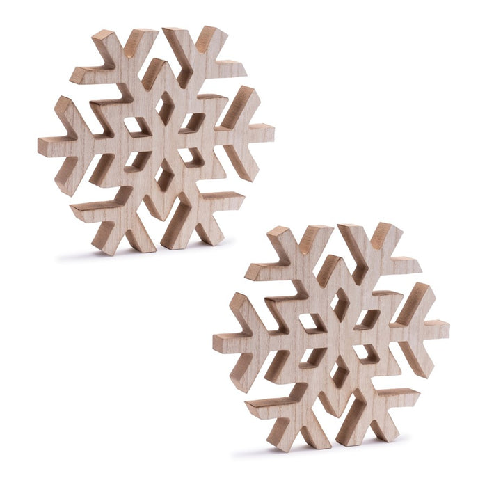 Melrose International Natural Wood Snowflake, Set of 2, Brown