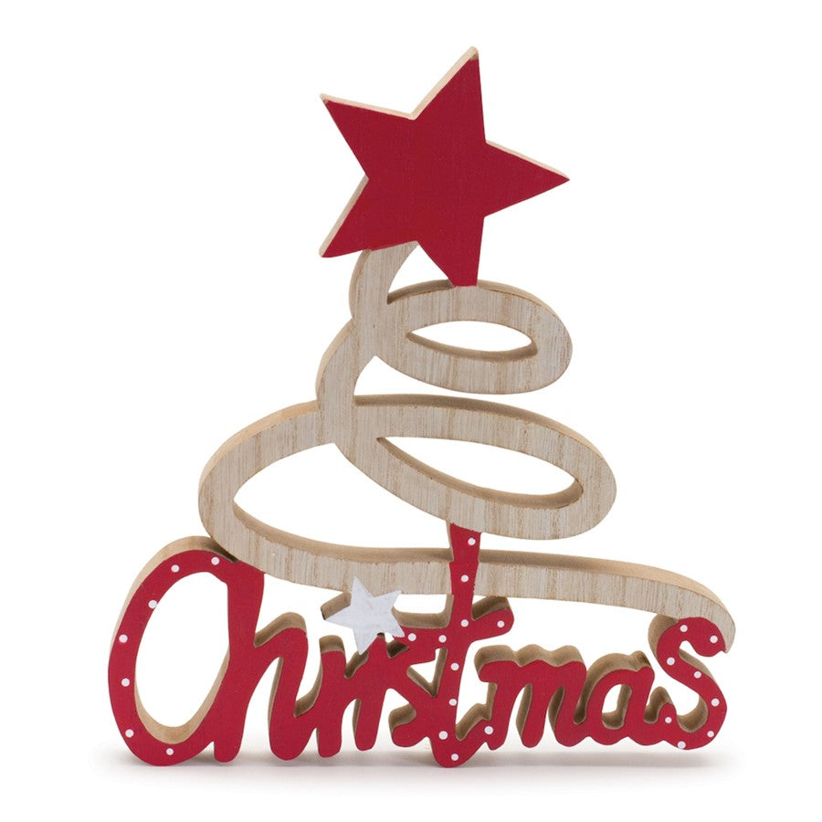 Melrose International "Christmas" Tree Sign, Set of 2, Beige/Red - 90417DS
