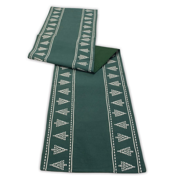 Melrose Embroidered Pine Tree Table Runner 72"L, Green/White - 90436DS