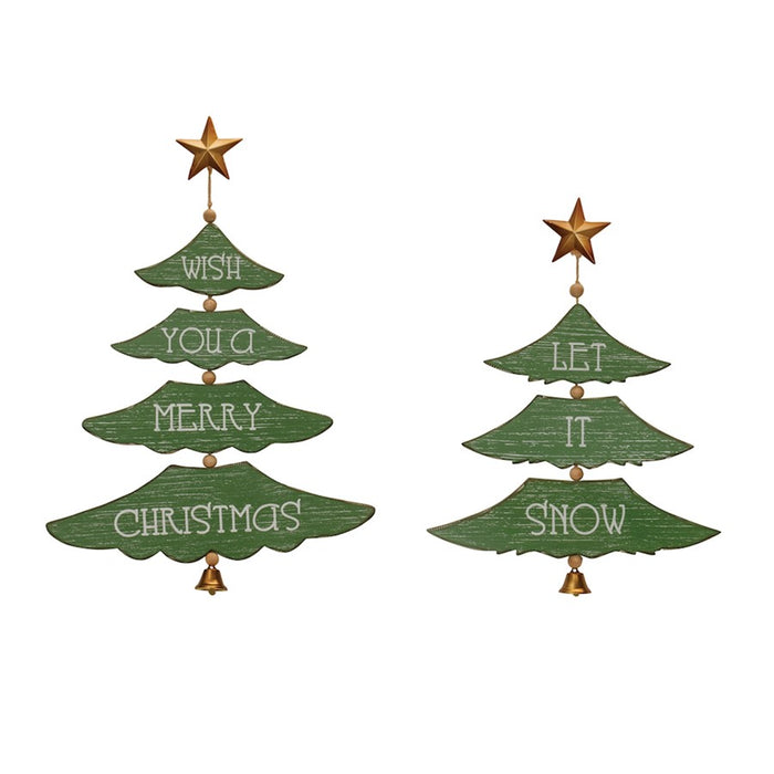 Melrose International Christmas Pine Tree Wall Sign, Set of 2, Green - 90437DS