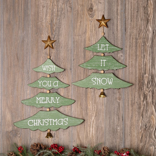 Melrose International Christmas Pine Tree Wall Sign, Set of 2, Green