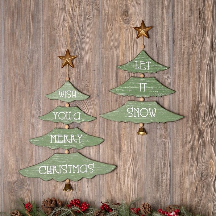 Melrose International Christmas Pine Tree Wall Sign, Set of 2, Green