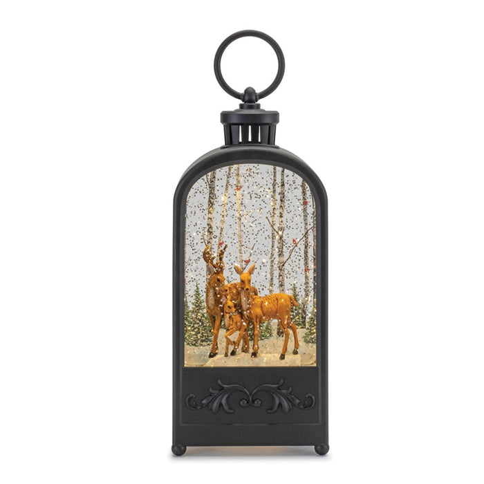 Melrose LED Snow Globe Lantern/Forest Deer 9.5"H, Bronze/Brown - 90440DS