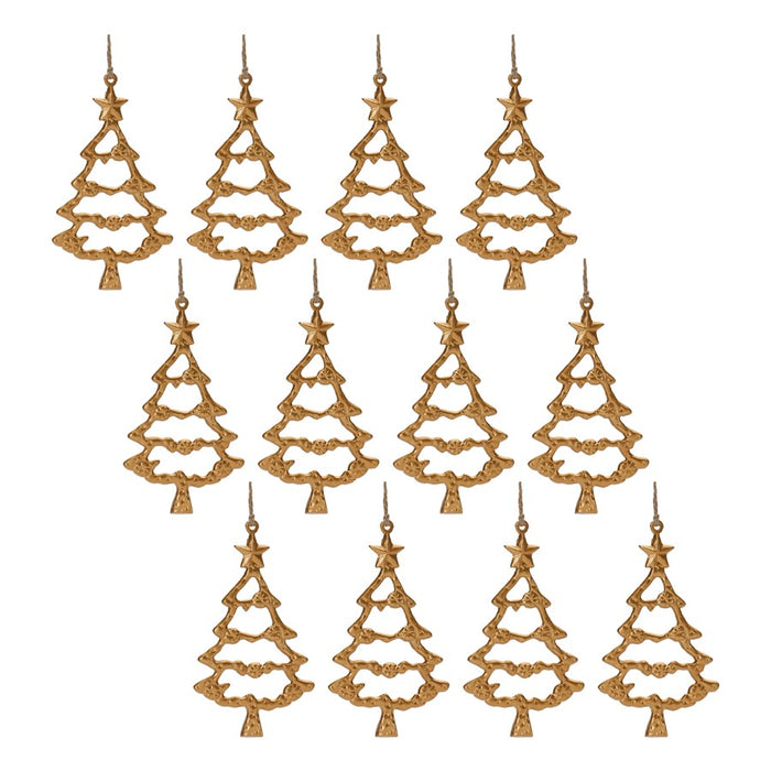 Melrose Int. Gold Metal Tree Outline Ornament, Set of 12, Gold
