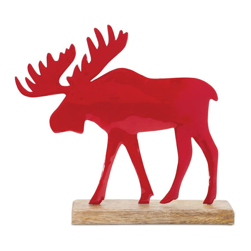 Melrose Metal Moose Silhouette/Wood Base, Set of 2, Red/Brown - 90451DS