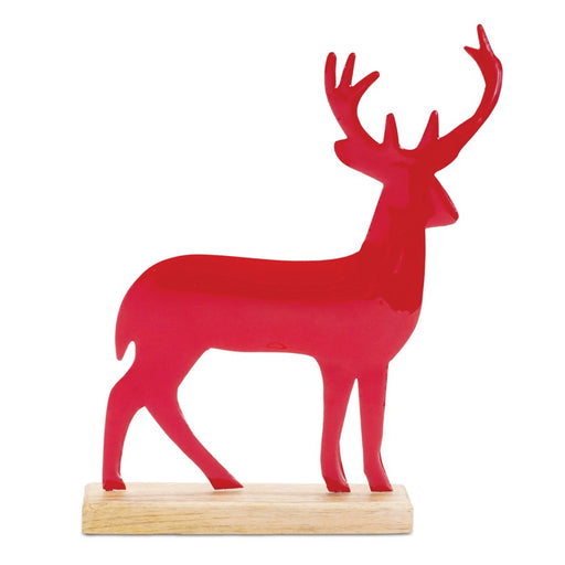 Melrose International Metal Deer Silhouette/Wood Base, Set of 2, Red
