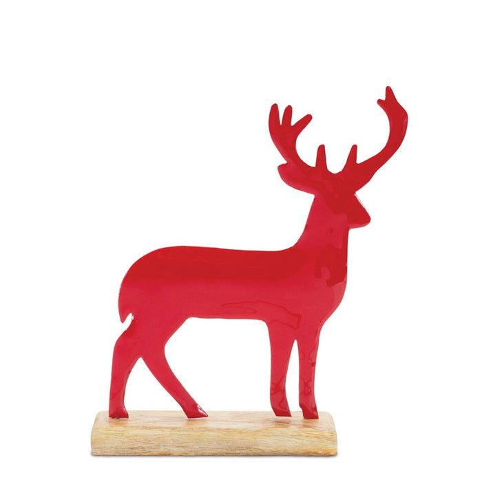 Melrose International Metal Deer Silhouette/Wood Base, Set of 2, Red