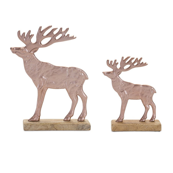 Melrose International Metal Deer Silhouette/Wood Base, Set of 2, Brown - 90453DS