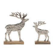 Melrose Metal Deer Silhouette/Wood Base, Set of 2, Silver/Brown - 90454DS