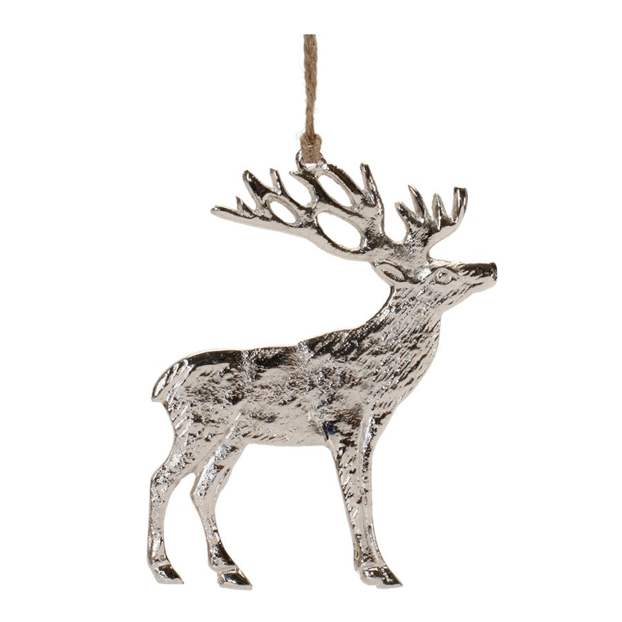Melrose Rustic Silver Metal Deer Ornament, Set of 12, Silver - 90455DS