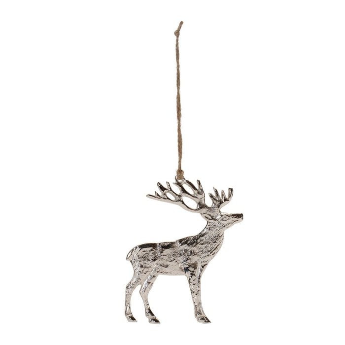Melrose Rustic Silver Metal Deer Ornament, Set of 12, Silver