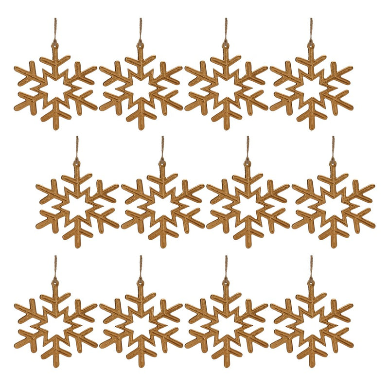 Melrose International Gold Metal Snowflake Ornament, Set of 12, Gold