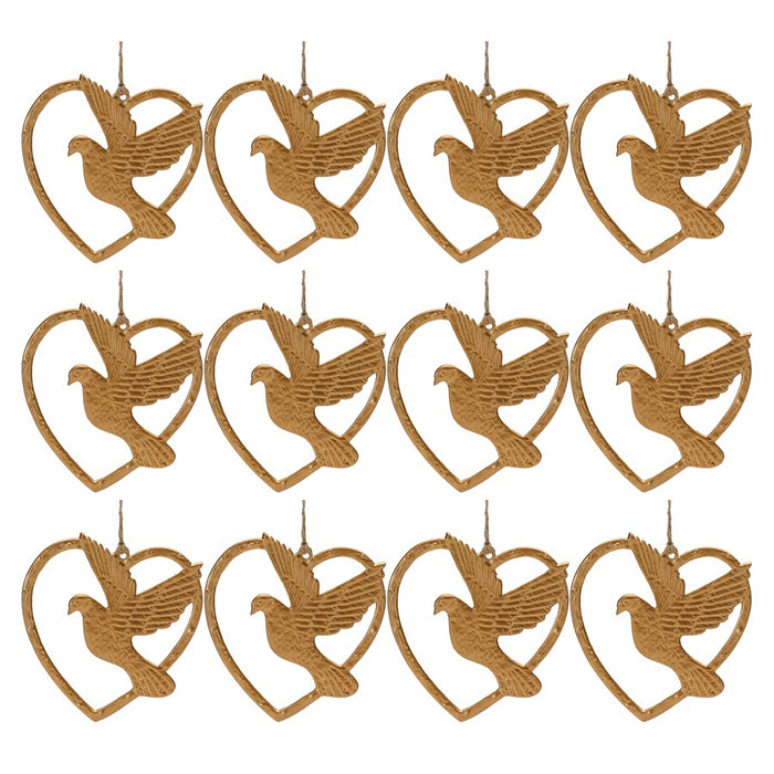 Melrose Metal Heart/Dove Outline Ornament, Set of 12, Gold