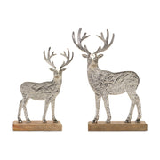 Melrose Metal Deer Silhouette/Wood Base, Set of 2, Silver - 90463DS
