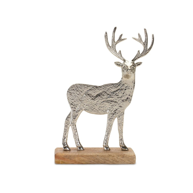 Melrose Metal Deer Silhouette/Wood Base, Set of 2, Silver