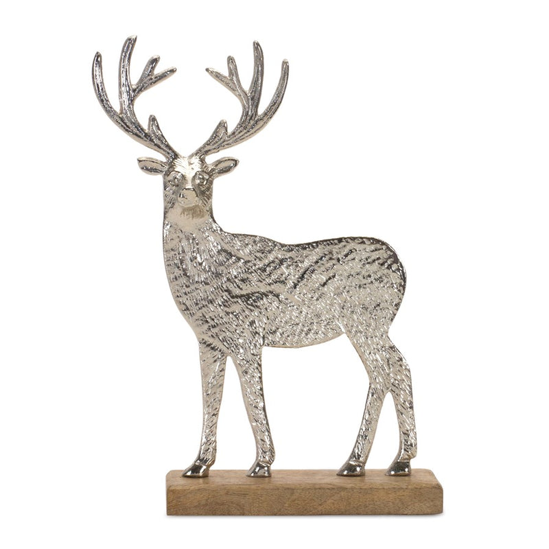 Melrose Metal Deer Silhouette/Wood Base, Set of 2, Silver
