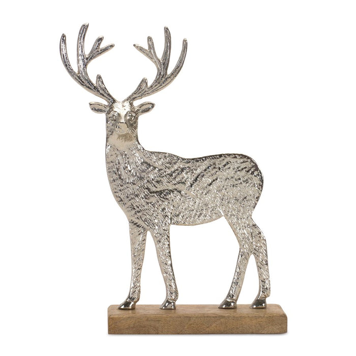 Melrose Metal Deer Silhouette/Wood Base, Set of 2, Silver