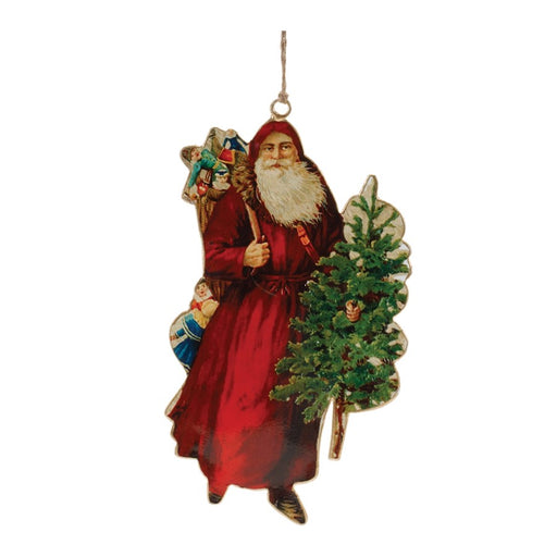Melrose Int. Vintage Metal Santa Ornament, Set of 6, Red/Green - 90466DS