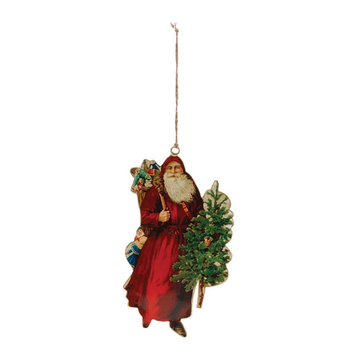 Melrose Int. Vintage Metal Santa Ornament, Set of 6, Red/Green