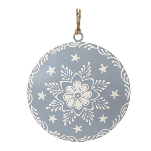 Melrose Metal Snowflake Disc Ornament, Set of 12, Blue/White - 90471DS