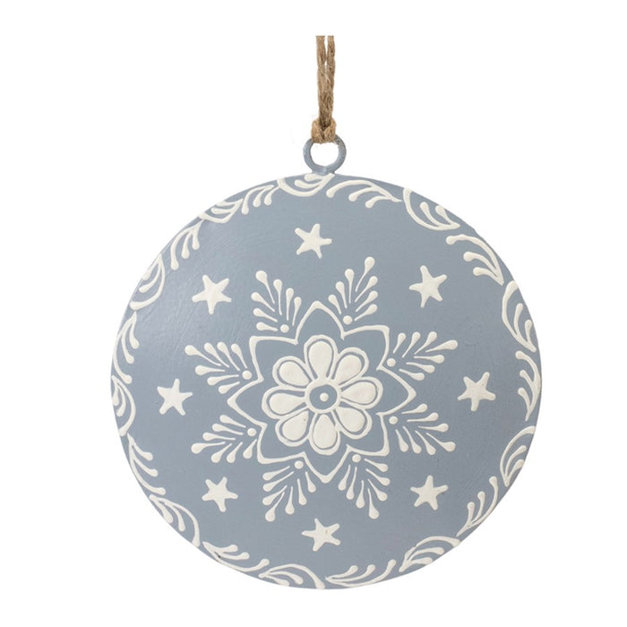 Melrose Metal Snowflake Disc Ornament, Set of 12, Blue/White - 90471DS