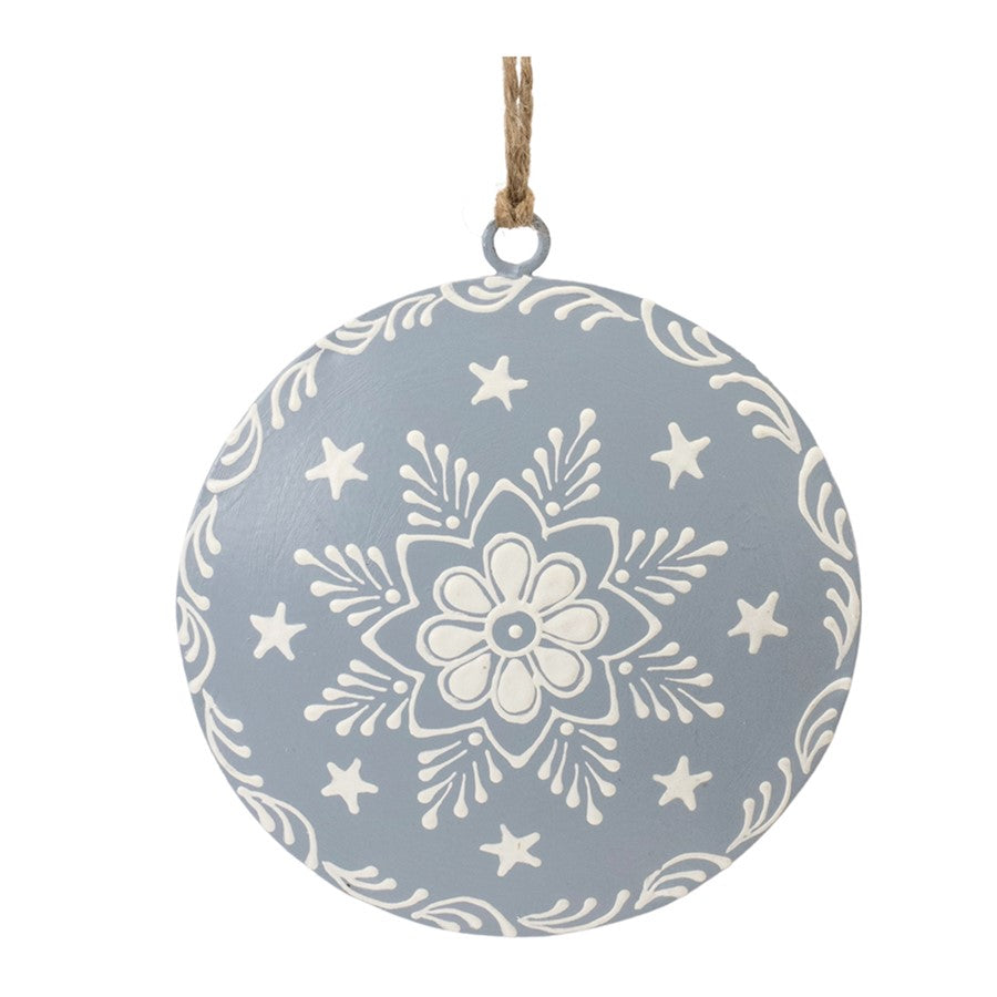 Melrose Metal Snowflake Disc Ornament, Set of 12, Blue/White - 90471DS