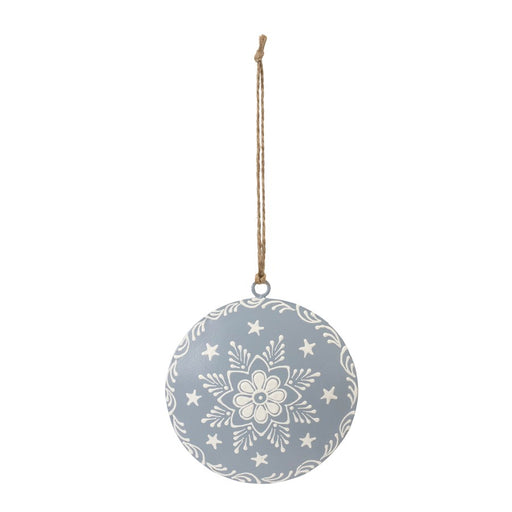 Melrose Metal Snowflake Disc Ornament, Set of 12, Blue/White