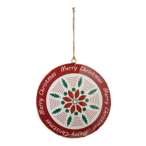 Melrose Metal Merry Christmas Snowflake Disc Ornament, Set of 6, Red - 90477DS