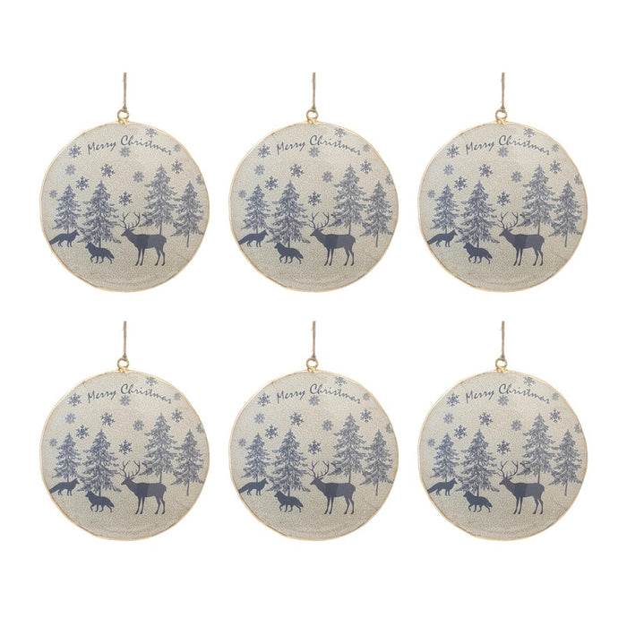 Melrose Metal Woodland Animal Merry Christmas Ornament, Set of 6, Blue