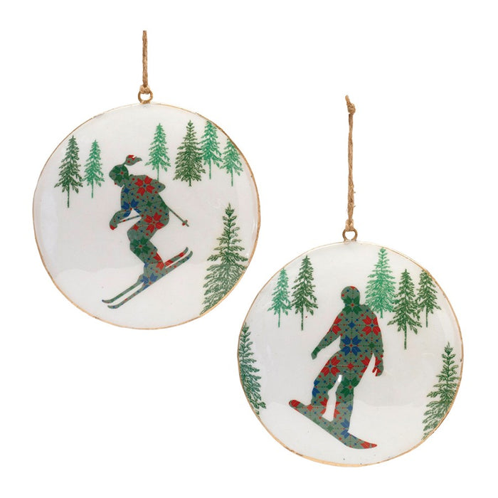 Melrose Snowboard Forest Disc Ornament, Set of 6, Blue/Green/White - 90480DS