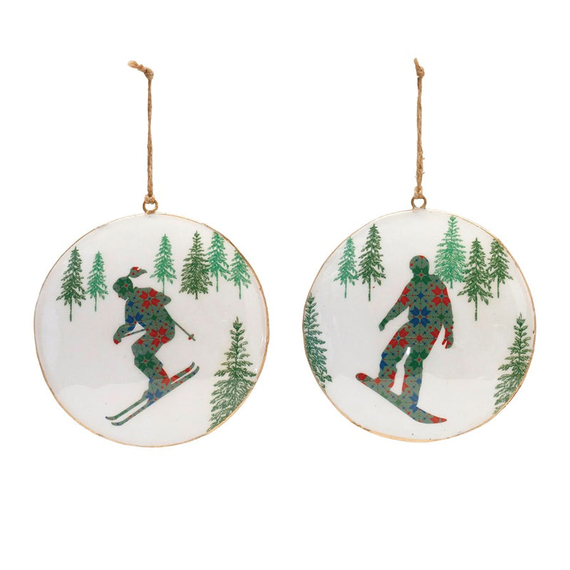 Melrose Snowboard Forest Disc Ornament, Set of 6, Blue/Green/White