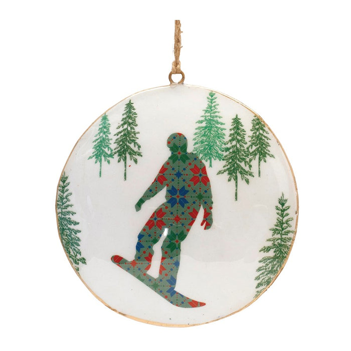 Melrose Snowboard Forest Disc Ornament, Set of 6, Blue/Green/White