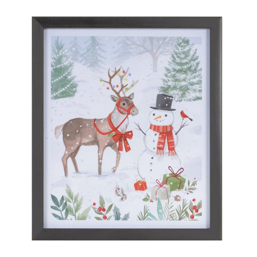 Melrose International Framed Snowman/Deer Print 11"H, White/Green/Red - 90490DS