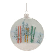 Melrose Glass Ski/Snow Disc Ornament, Set of 6, White/Blue - 90491DS