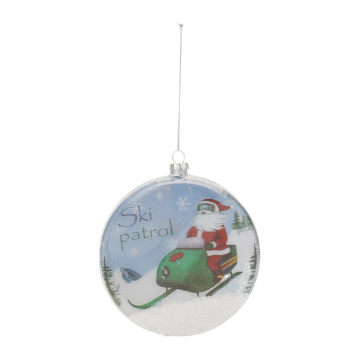 Melrose Glass Santa Ski Patrol Disc Ornament, Set of 6, Blue/White