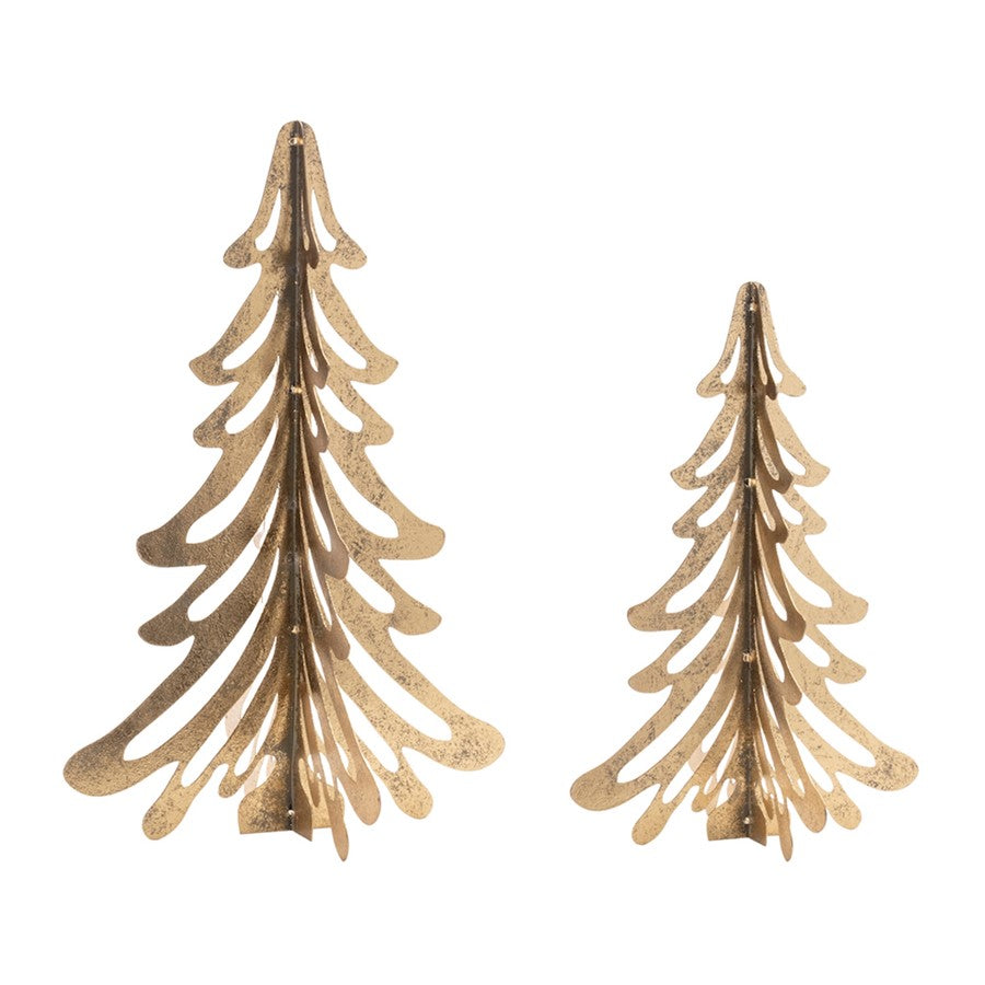 Melrose International Modern Metal Cut-Out Pine Tree, Set of 2, Gold - 90493DS
