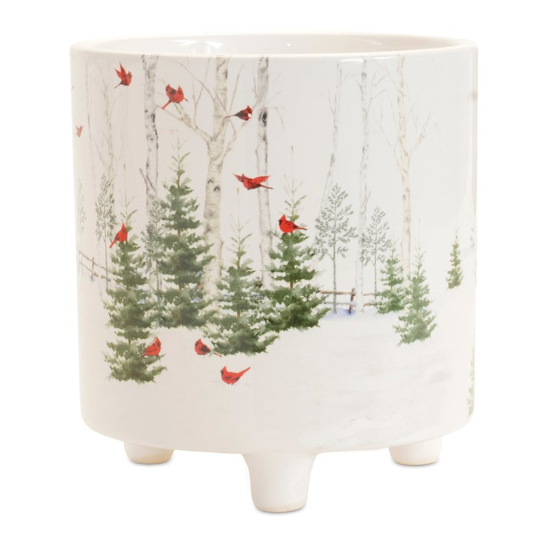 Melrose Winter Cardinal Forest Planter, Set of 2, White/Green/Red