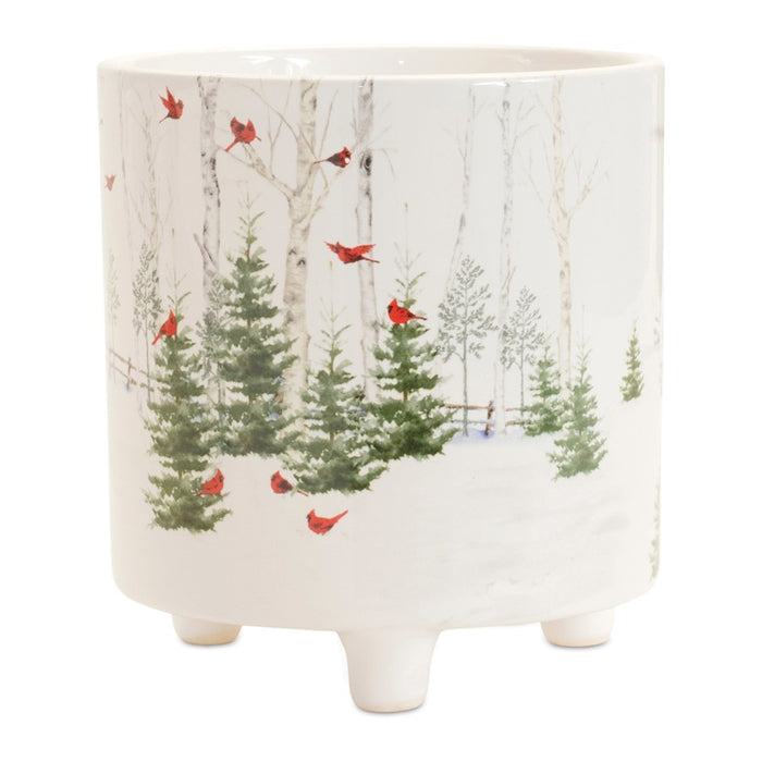 Melrose Winter Cardinal Forest Planter, Set of 2, White/Green/Red